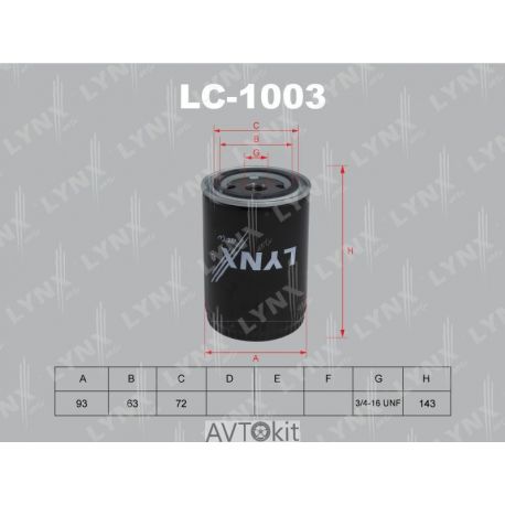 Фильтр масляный для AUDI A4 LYNXauto LC-1003
