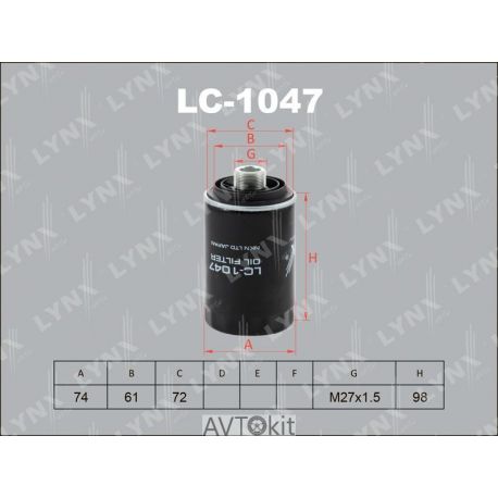 Фильтр масляный для AUDI A3 LYNXauto LC-1047