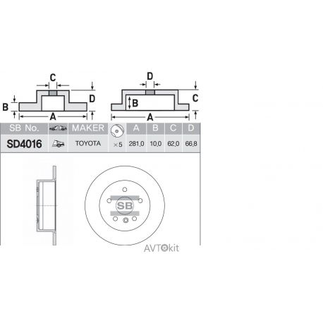 Диск тормозной задний SD4016 для TOYOTA CAMRY SANGSIN HI-Q SD4016