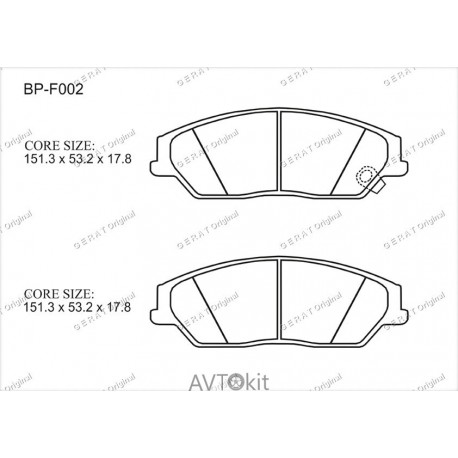 Передние тормозные колодки GERAT BP-F002 для Toyota