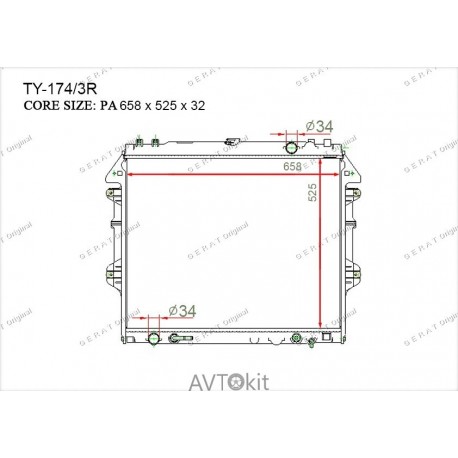 Радиатор охлаждения двигателя для Toyota GERAT TY-174/3R