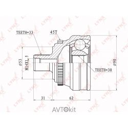 ШРУС наружный 33x30x53 rear quattro/45T для AUDI LYNXauto CO-1204A